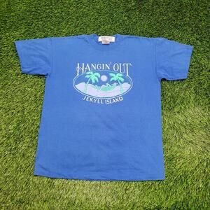 Vintage 90s Jekyll-Island Shirt Womens Large 20x24 Blue Georgia